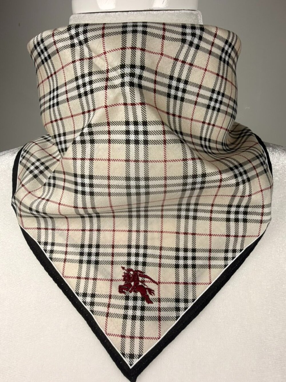 Vintage Burberry Nova Check Scarf / Handkerchief – Equestrian Knight – 19.5" x 1
